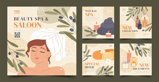 Free vector hand drawn spa instagram post template