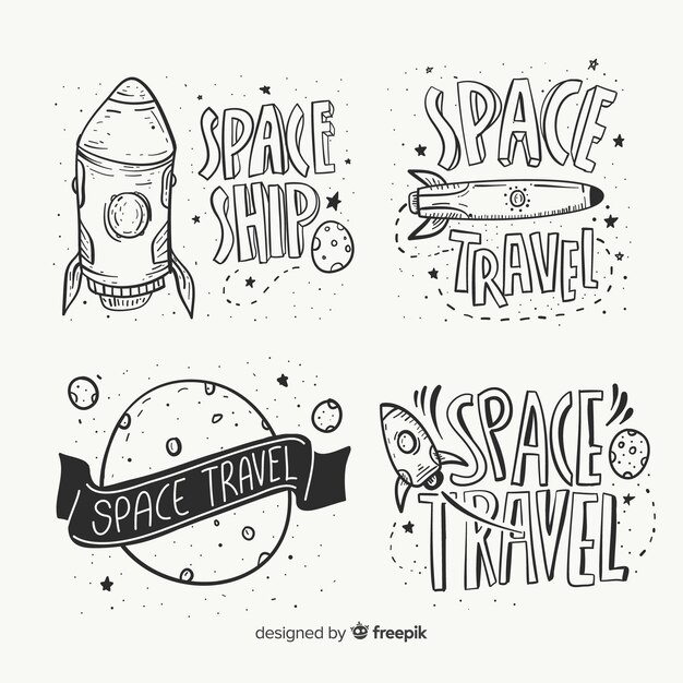 Hand drawn space badge collection