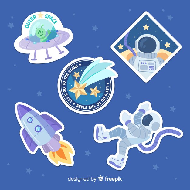 Hand drawn space sticker set