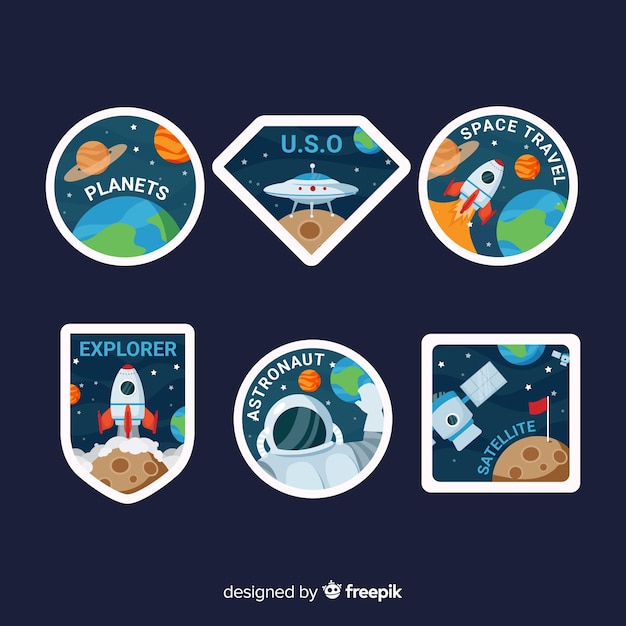 Hand drawn space stickers set