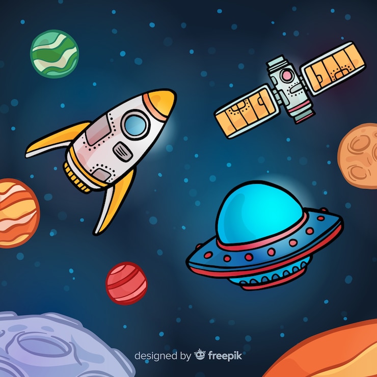 無料Vector 手描きの宇宙船の背景