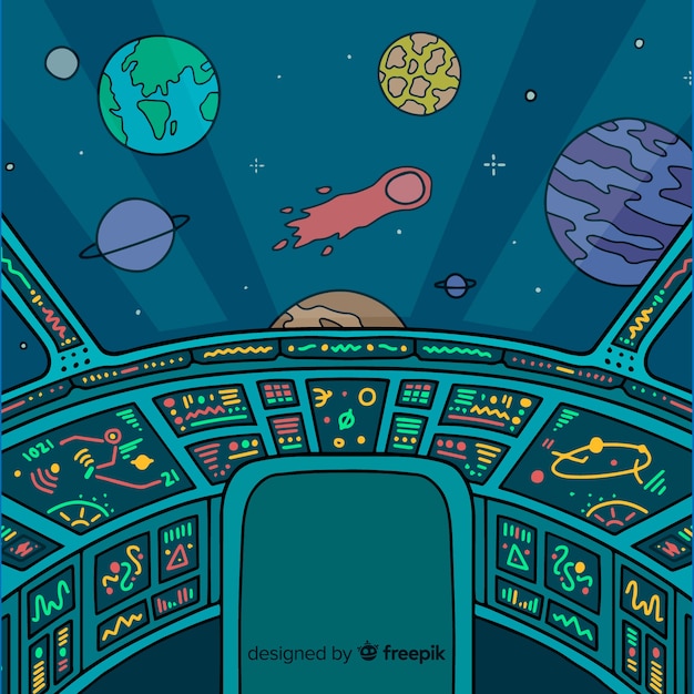 Hand drawn spaceship interior background