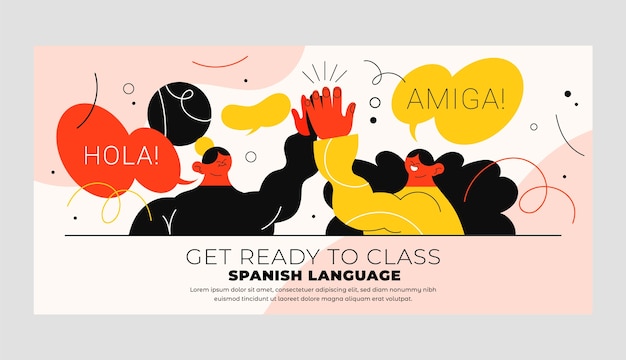 Vettore gratuito banner in lingua spagnola disegnato a mano