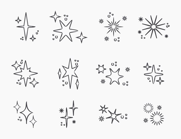 Hand drawn sparkling star collection