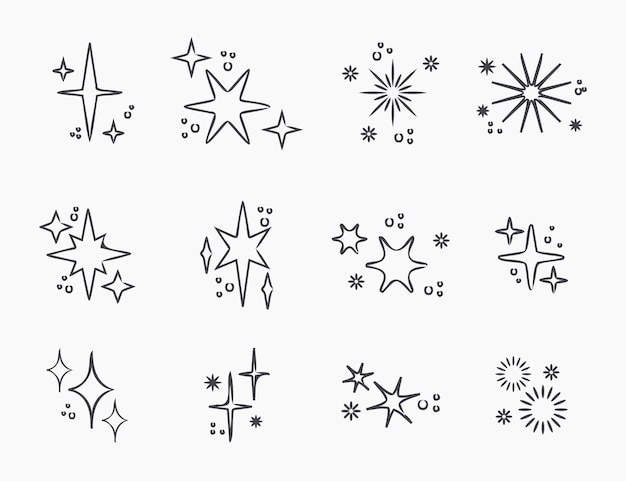 Hand drawn sparkling star collection