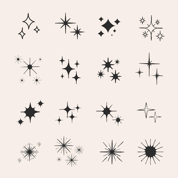 Hand drawn sparkling star collection