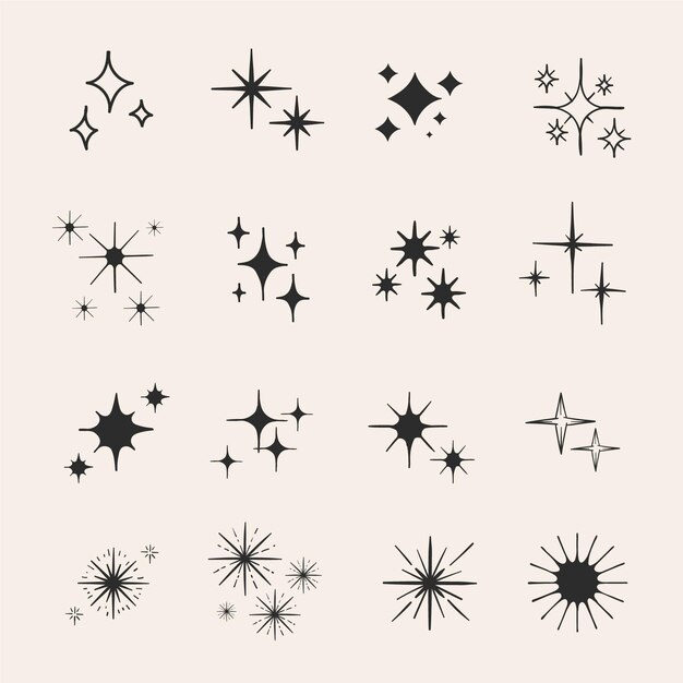 Hand drawn sparkling star collection