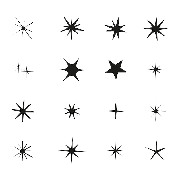 Collezione di stelle scintillanti disegnate a mano