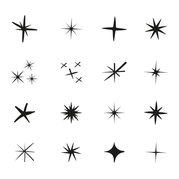 Hand drawn sparkling star collection