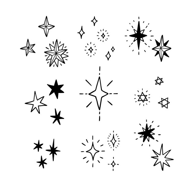 Hand drawn sparkling star collection