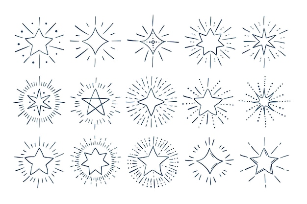 Hand drawn sparkling star collection