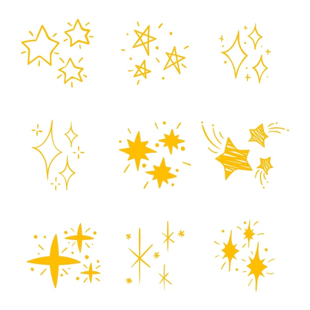 Бесплатное векторное изображение Коллекция рисованной сверкающих звезд
