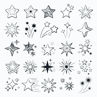 Коллекция рисованной сверкающих звезд