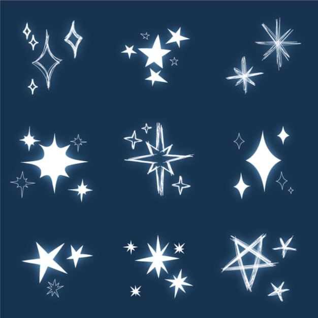 Vettore gratuito collezione di stelle scintillanti disegnate a mano