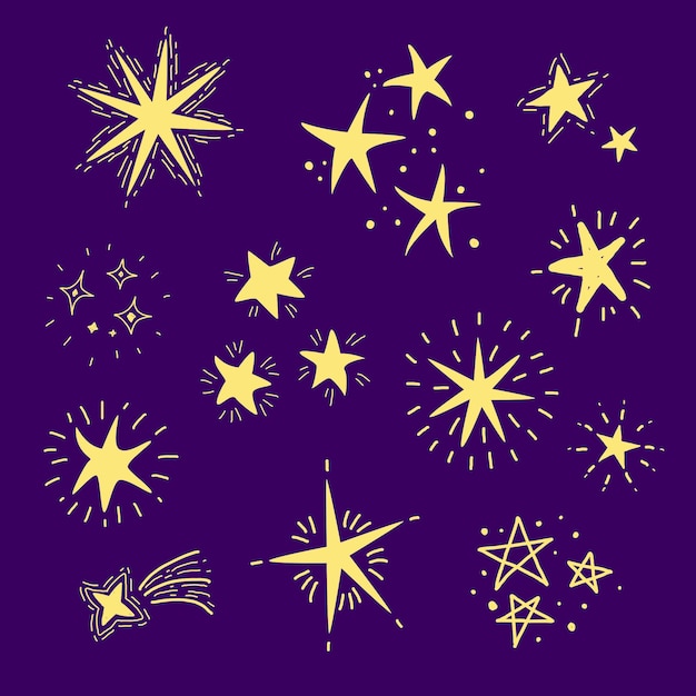 Бесплатное векторное изображение Коллекция рисованной сверкающих звезд