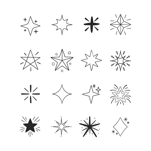 Hand drawn sparkling stars collection