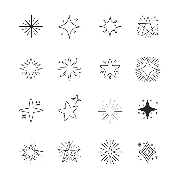 Hand drawn sparkling stars collection