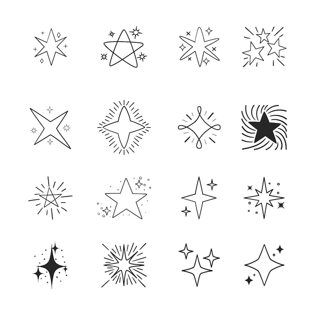 Collezione di stelle scintillanti disegnate a mano