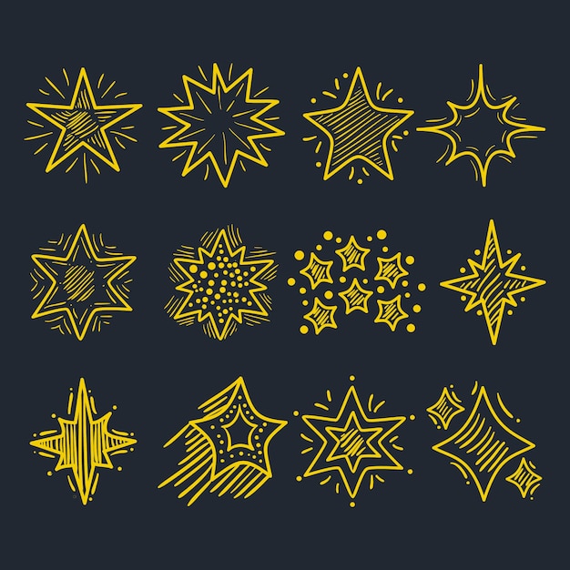 Hand drawn sparkling stars collection