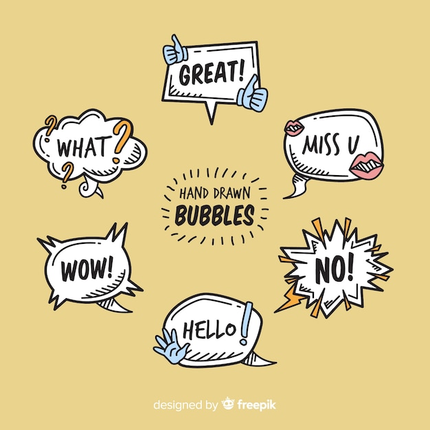 Free vector hand drawn speech bubbles on brown background