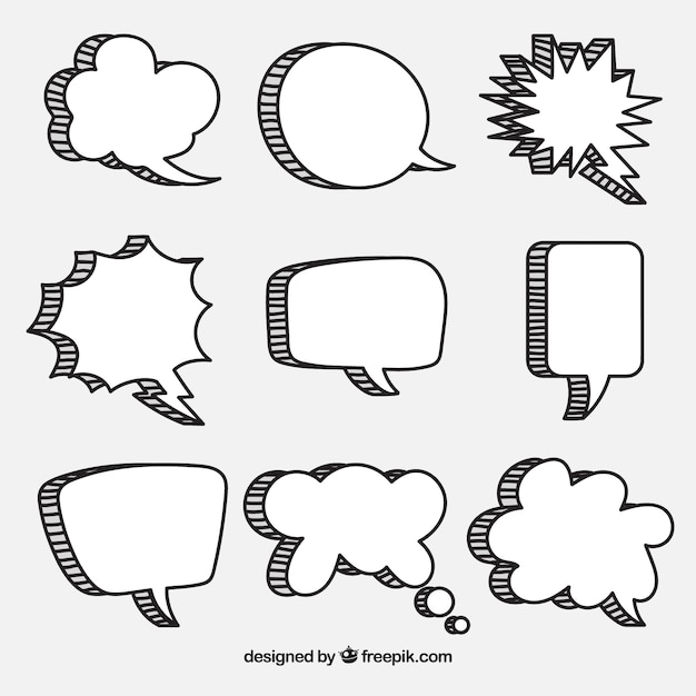 Hand drawn speech bubbles in comic style