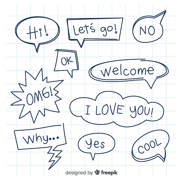 Free vector hand drawn speech bubbles with different expressions pack