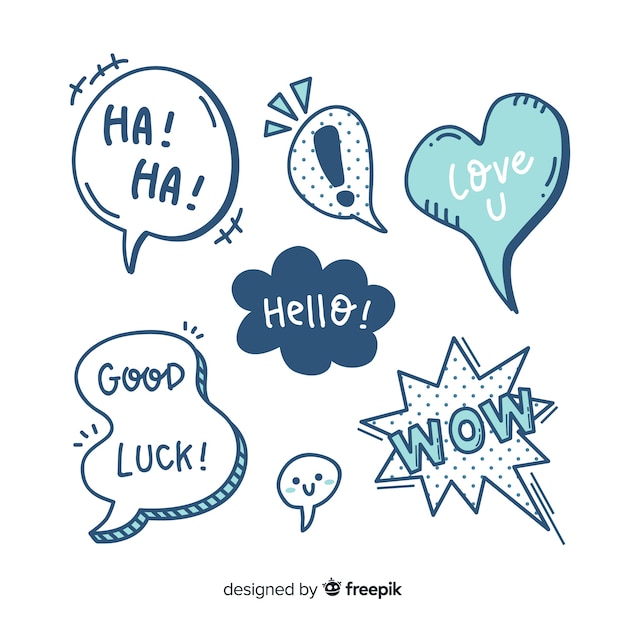 Hand drawn speech bubbles with different expressions