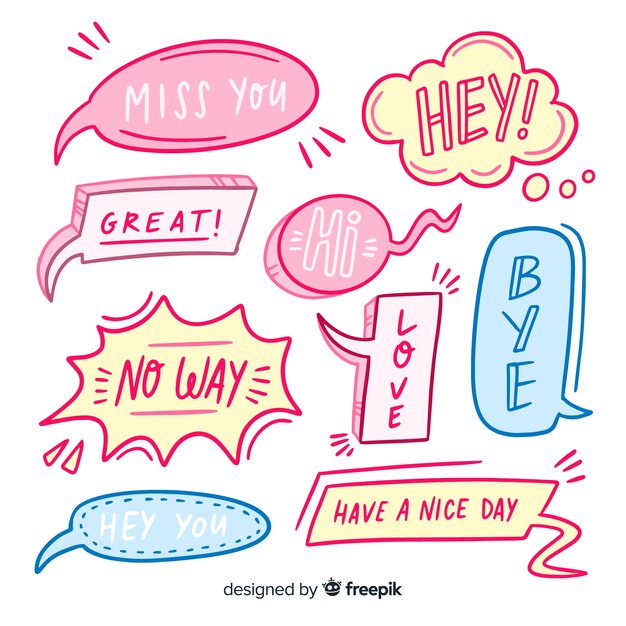 Hand drawn speech bubbles with different expressions