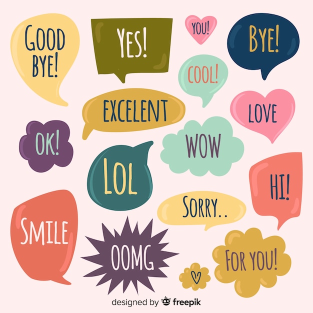 Hand drawn speech bubbles with different expressions