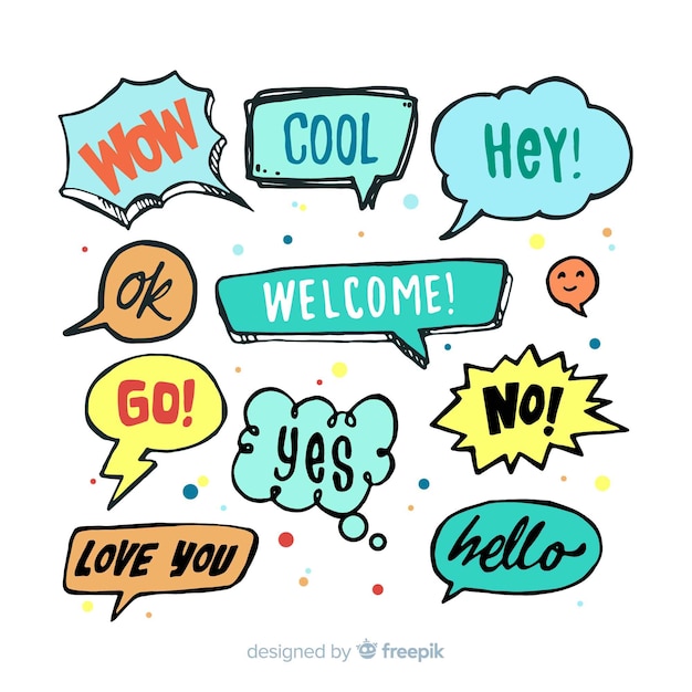 Hand drawn speech bubbles with different expressions