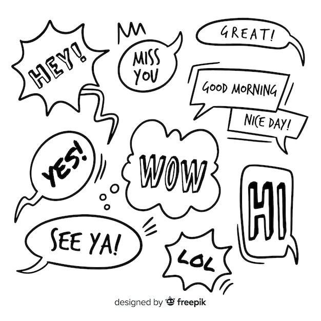 Hand drawn speech bubbles with different shapes