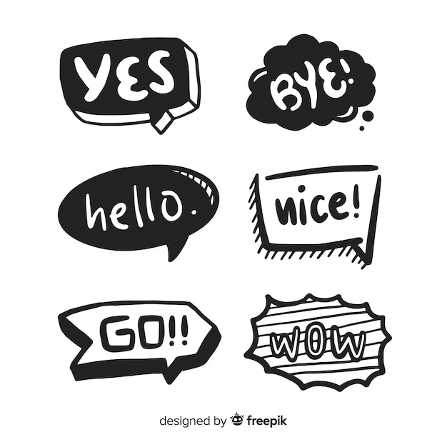 Hand drawn speech bubbles with expressions collection