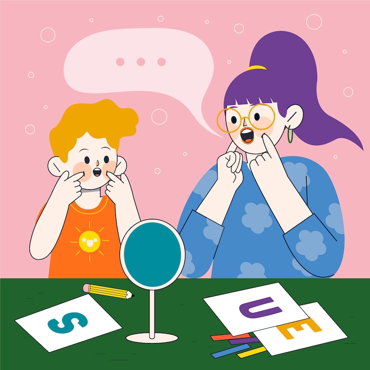 무료 Vector 손으로 그린 언어 치료 그림