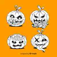 Free vector hand drawn spooky pumpkins on orange background