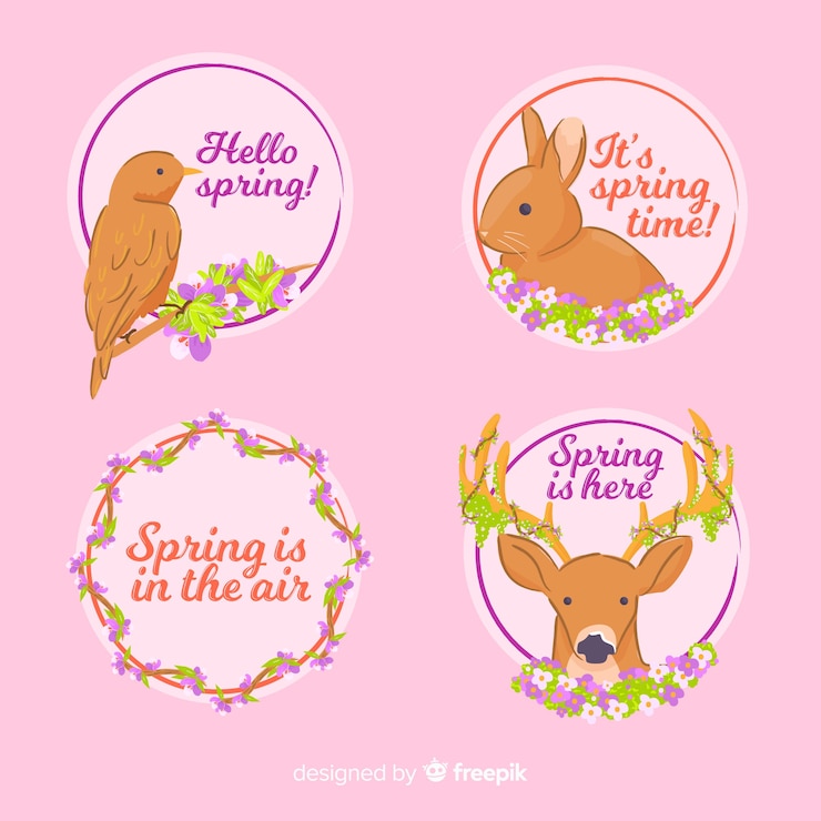 Free Vector hand drawn spring animals label collection