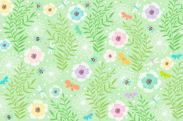 Hand drawn spring background with flowers