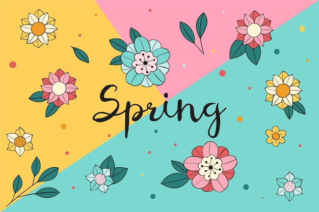 Hand drawn spring background with flowers