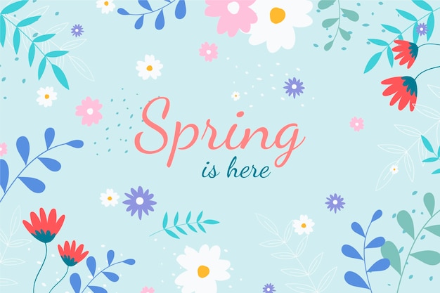 Hand drawn spring background with lettering