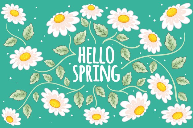 Hand drawn spring background with white flowers