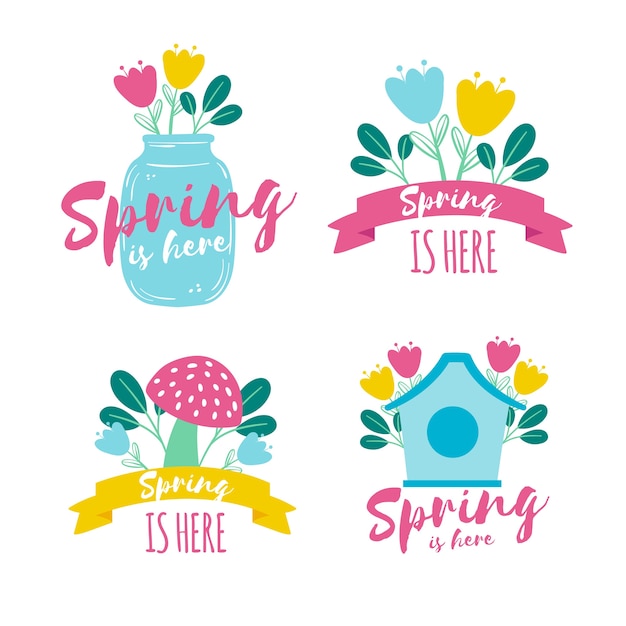 Collezione di badge primavera disegnata a mano