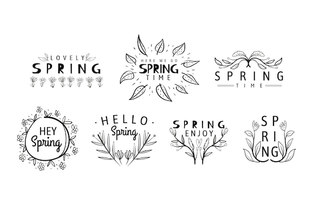 Hand drawn spring badge collection