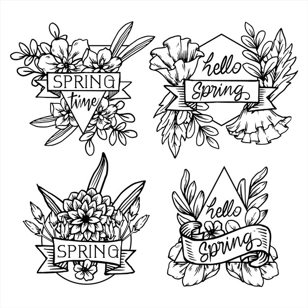 Hand drawn spring badge collection