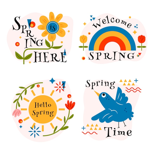 Hand-drawn spring badge collection