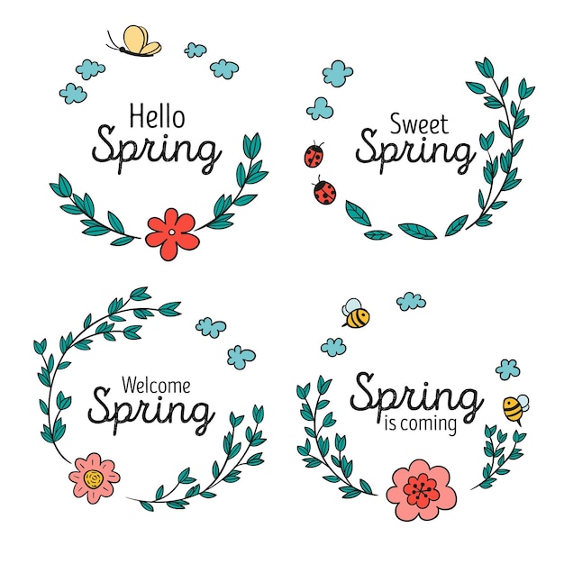 Free vector hand drawn spring badge collection
