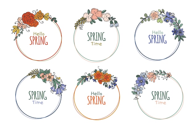 Hand drawn spring badge collection