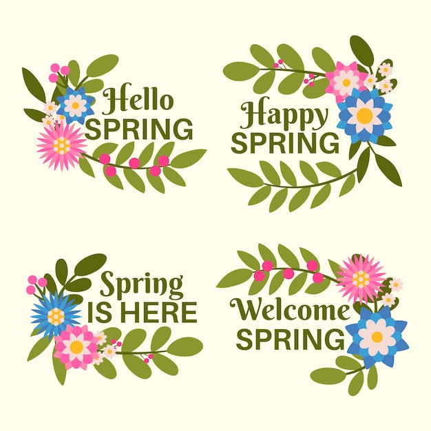 Free vector hand drawn spring badge pack