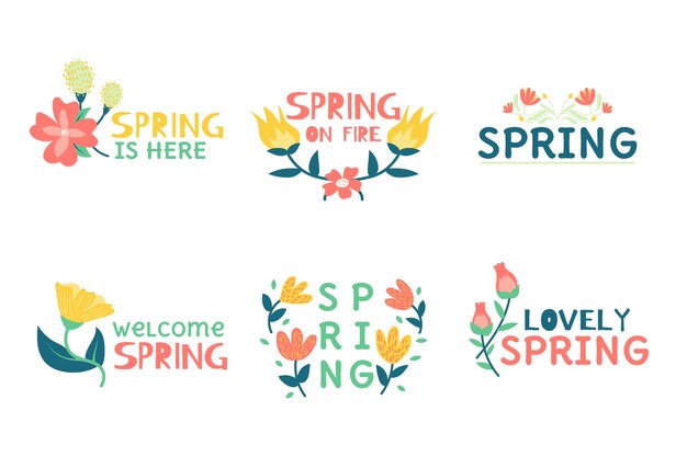 Hand drawn spring badge set