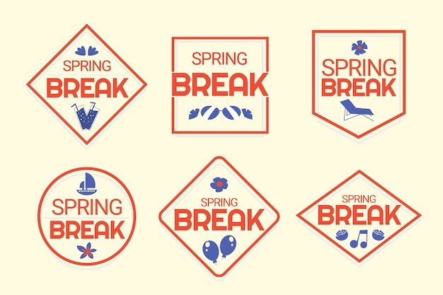 Free vector hand drawn spring break stamps collection