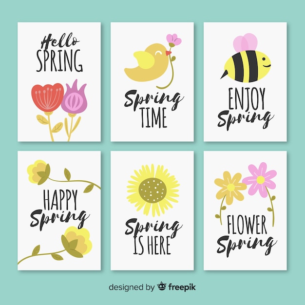 Free vector hand drawn spring card collection