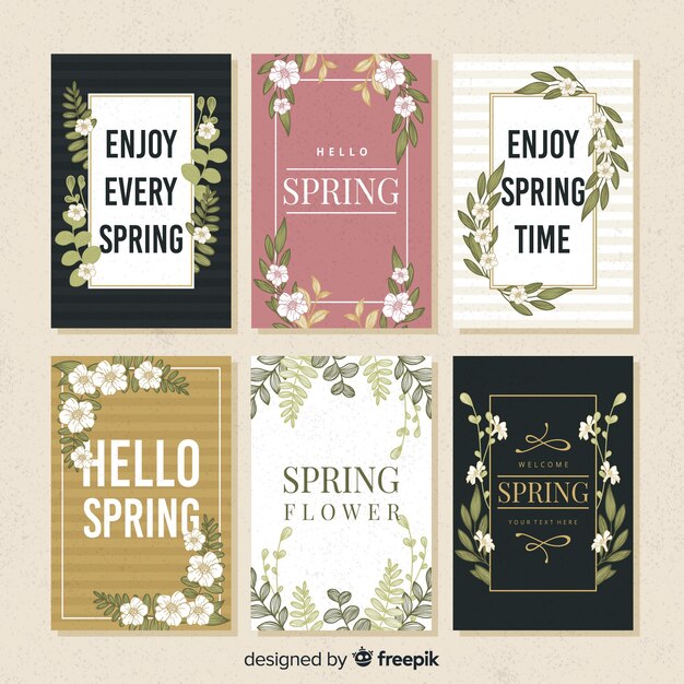 Hand drawn spring card collection